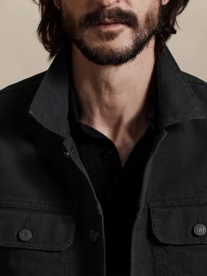 Black Classic Utility Jacket with Brown Elbow Patches