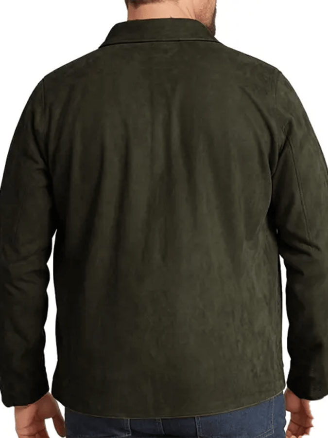 Green Fleece-Lined Zip Jacket – Vintage Outdoor Deer Graphic Coat