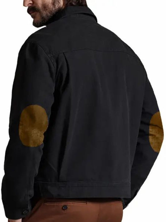Black Classic Utility Jacket with Brown Elbow Patches