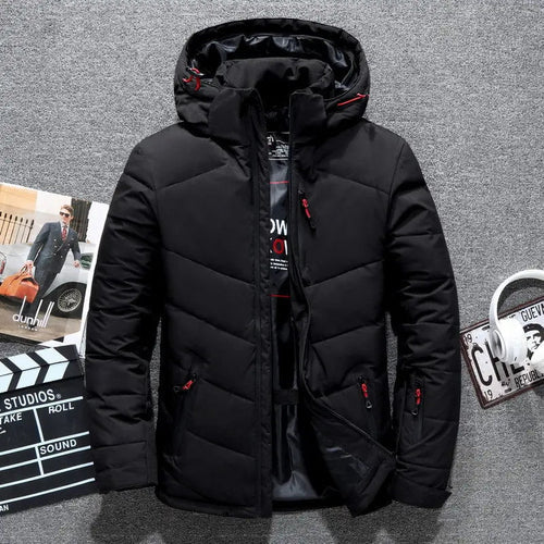 Black Hooded Puffer Jacket – Winter Warm Quilted Zip-Up Jacket